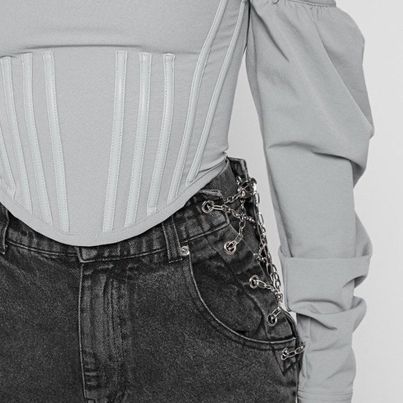 Maniere De Voir Technical Corset Top in Gray - Picture 2 of 6